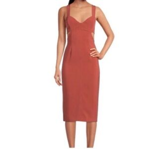 Orange Red Sheath Midi Dress Sweetheart Neckline Sleeveless Cocktail